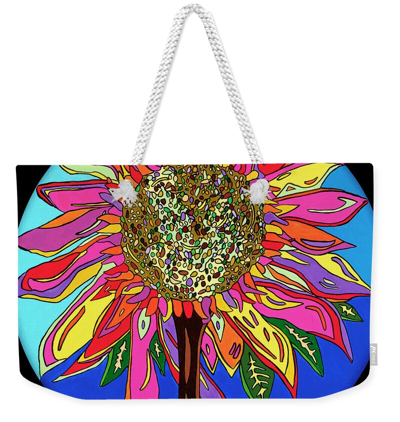 Flower Psychedelic Colorerful Pop Art Weekender Tote Bag featuring the painting FunFlower by Mike Stanko