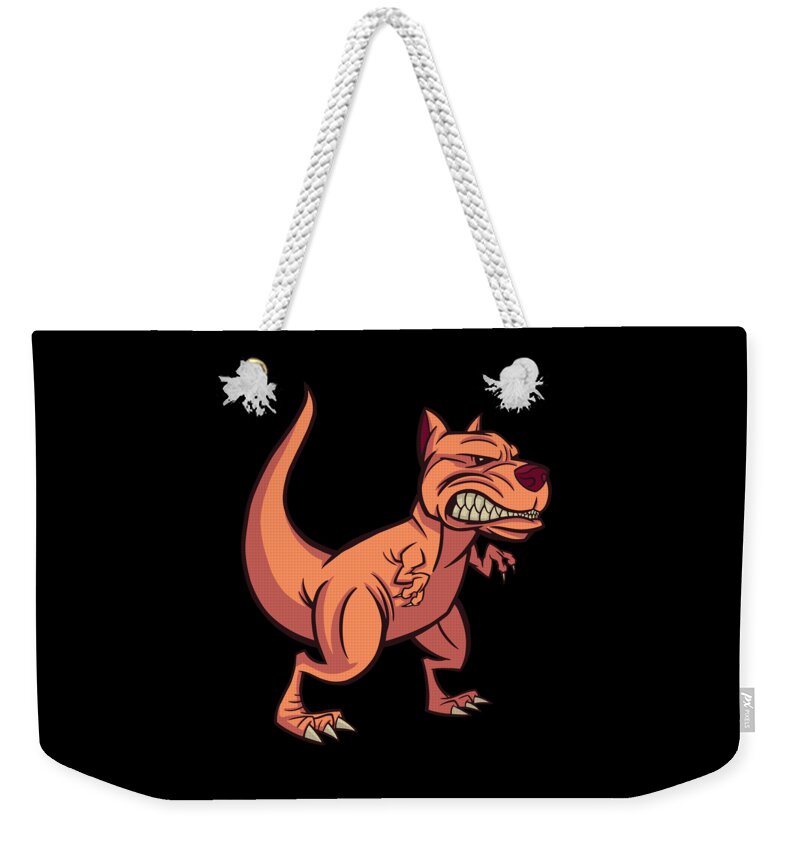 Funny cartoon Pitbull T-Rex dinosaur dog Weekender Tote Bag by Norman W -  Pixels