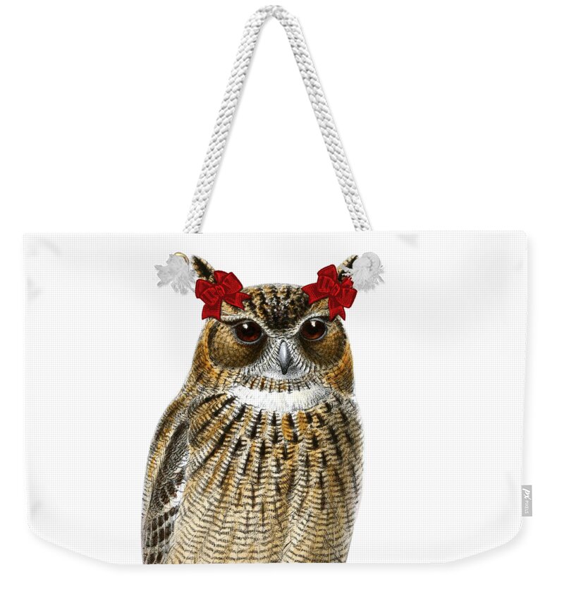 Owl Weekender Tote Bag featuring the digital art Funny Owl Girl by Madame Memento