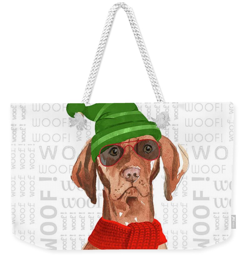 Hungarian Vizsla Weekender Tote Bag featuring the digital art Funny Vizsla Christmas Dog by Doreen Erhardt