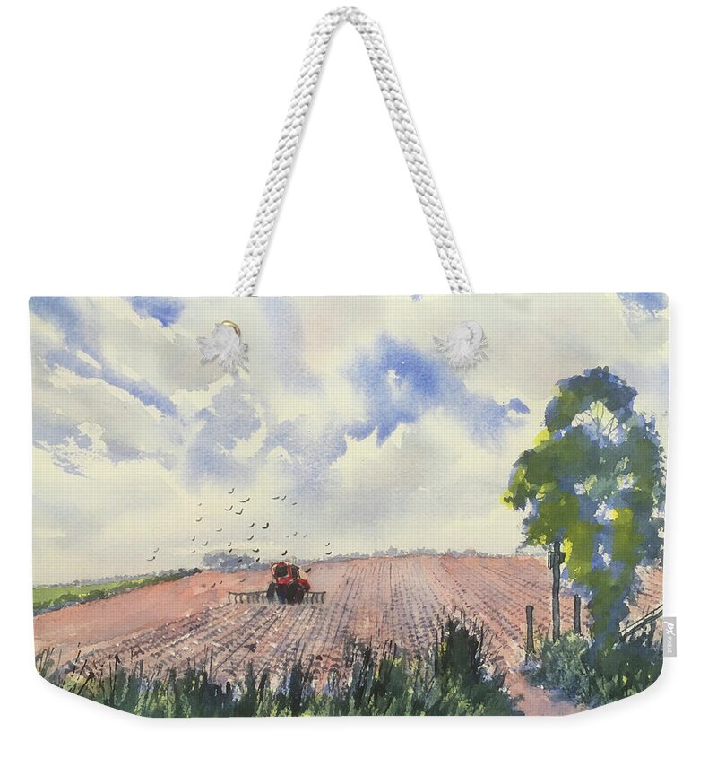 Watercolour Weekender Tote Bag featuring the painting Furrows and Gulls by Glenn Marshall