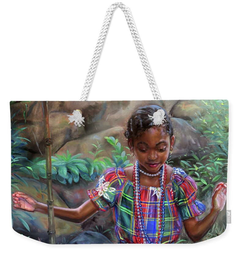 Caribbean Weekender Tote Bag featuring the painting Gabrielle Among Bounlders by Jonathan Gladding