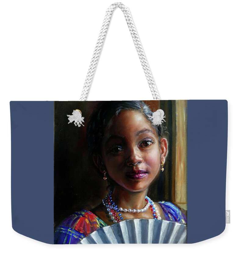 Caribbean Art Weekender Tote Bag featuring the painting Gabrielle with Fan by Jonathan Gladding