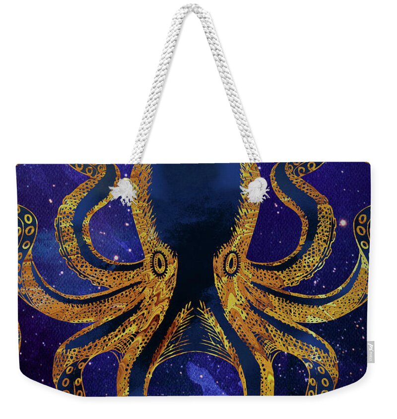 Galaxy Weekender Tote Bag featuring the digital art Galaxy Octopus by Sambel Pedes