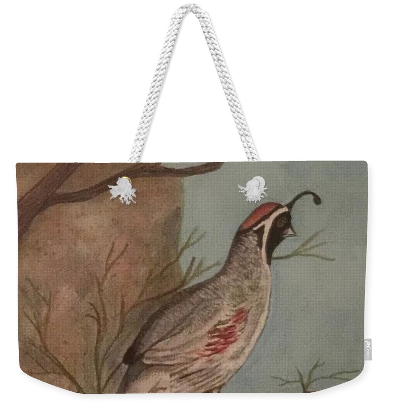 Gamble's Quail Weekender Tote Bag featuring the painting Gamble's Quail by Charme Curtin