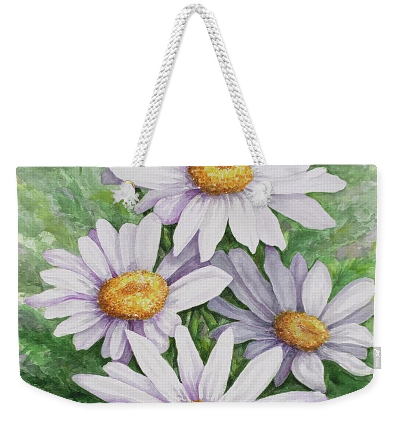 Daisy Weekender Tote Bag featuring the painting Garden Daisies by Lori Taylor