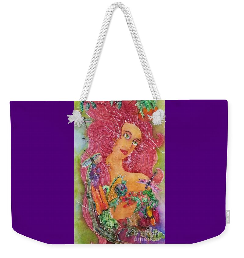Vegetables Weekender Tote Bag featuring the painting Garden Goddess of the Vegetables by Carol Losinski Naylor