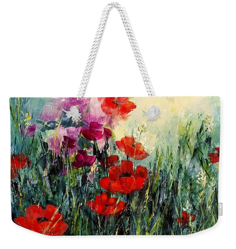 Poppy Weekender Tote Bag featuring the painting Garden Melody by Zan Savage