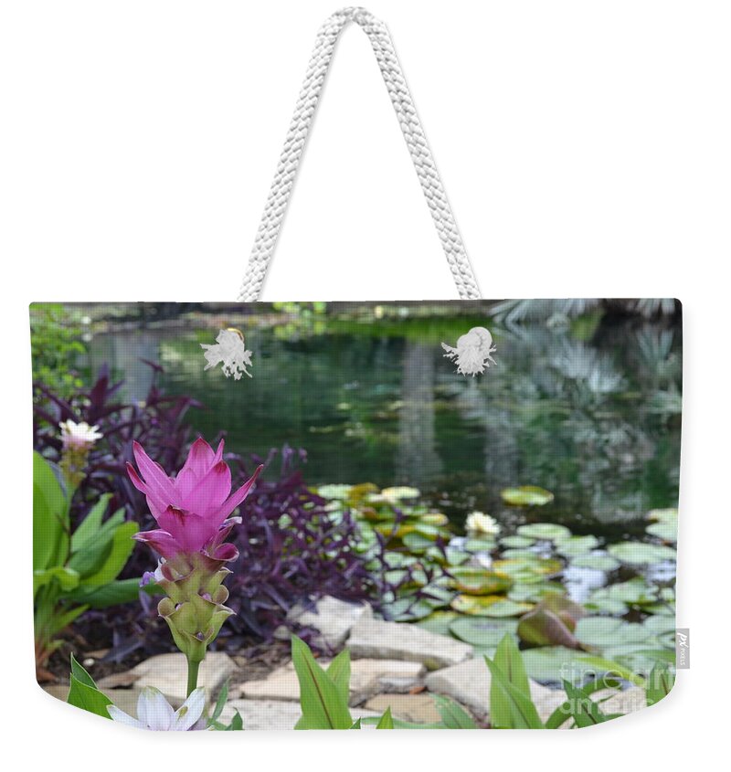 Botanical Photography Weekender Tote Bag featuring the photograph Garden Pond by Expressions By Stephanie
