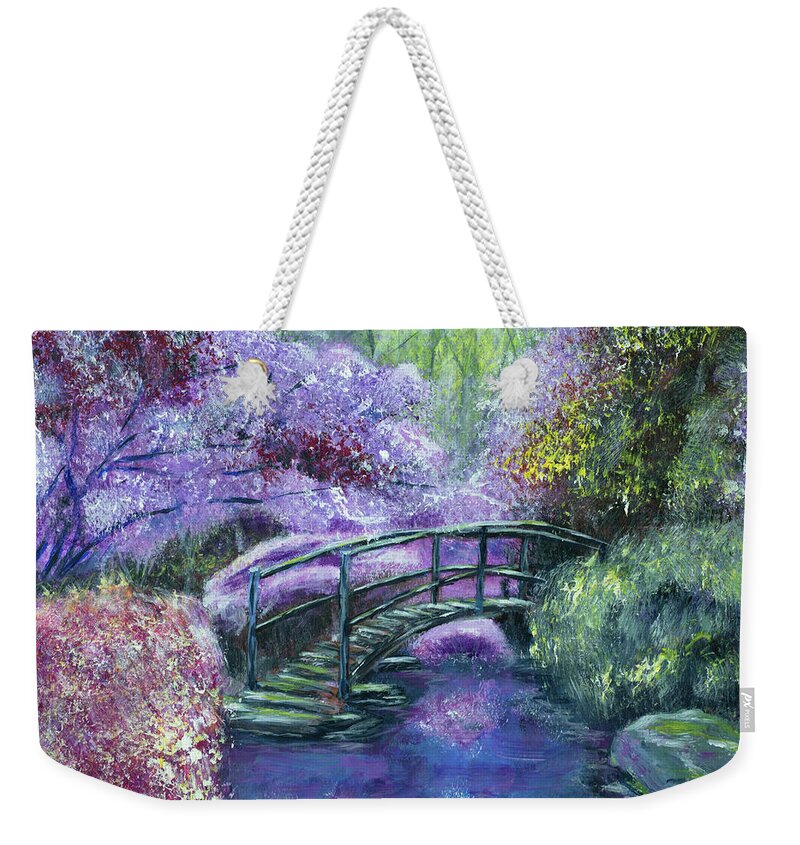 Pond Weekender Tote Bag featuring the painting Garden Pond in Bloom by Mark Ross