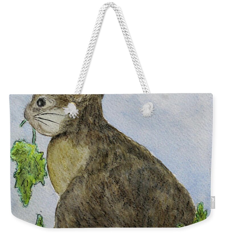 Rabbit Weekender Tote Bag featuring the painting Garden Rabbit by Shirley Dutchkowski