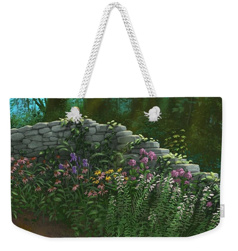 Flowers Weekender Tote Bag featuring the digital art Garden Wall by Don Morgan