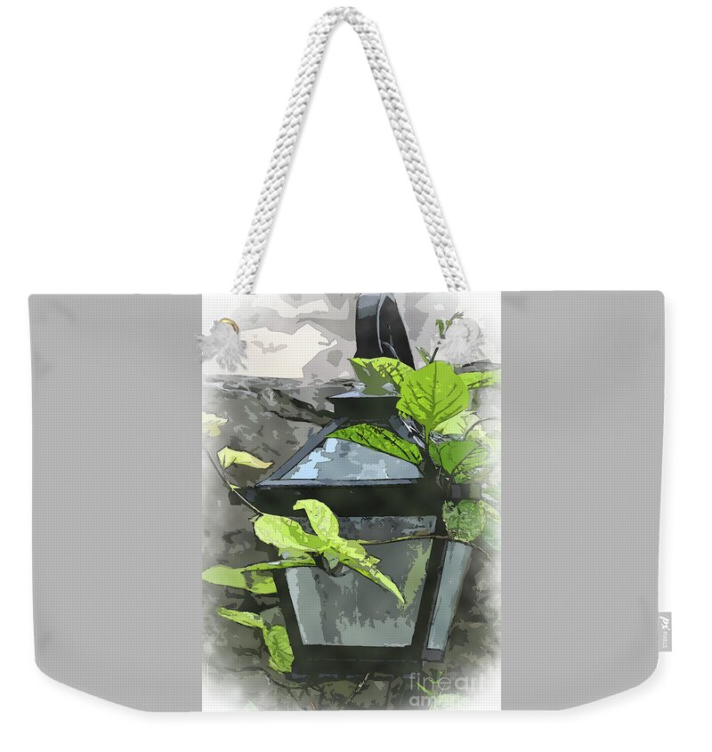 Garden-lamp Weekender Tote Bag featuring the digital art Garden Yard Lamp by Kirt Tisdale