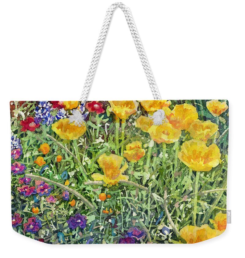 Garden Weekender Tote Bag featuring the painting Gardener's Delight-Yellow Flowers by Hailey E Herrera