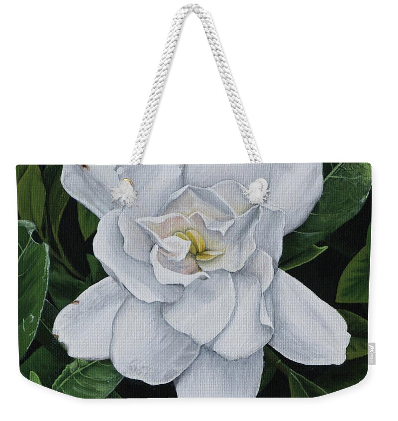 Gardenia Weekender Tote Bag featuring the painting Gardenia by Heather E Harman