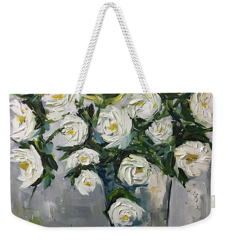Gardenias Weekender Tote Bag featuring the painting Gardenias in Bloom by Roxy Rich