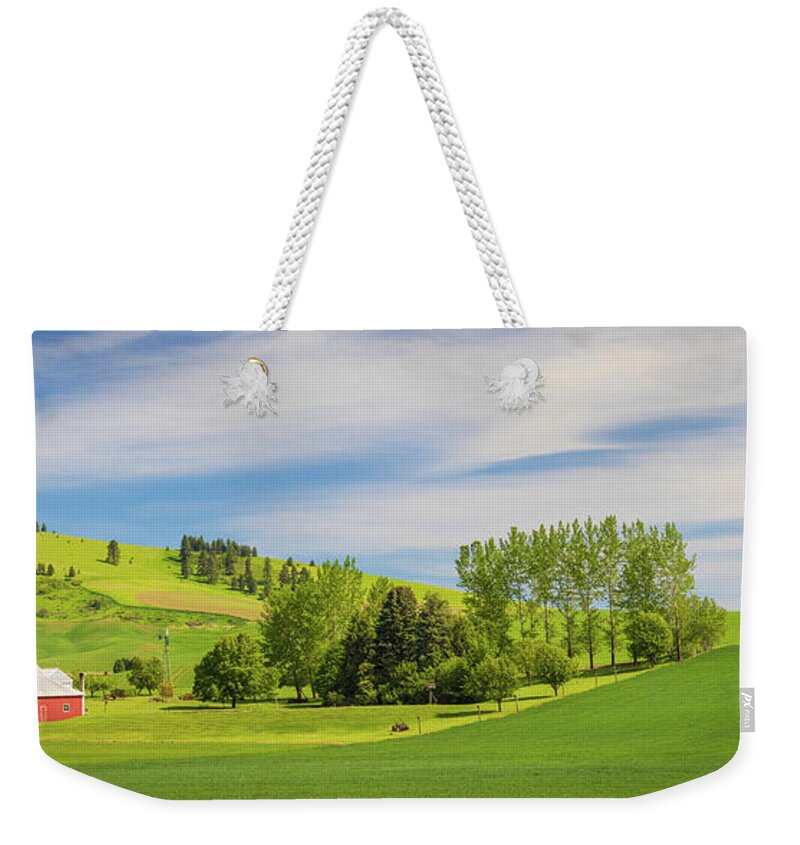 America Weekender Tote Bag featuring the photograph Garfield Barn Panorama by Inge Johnsson