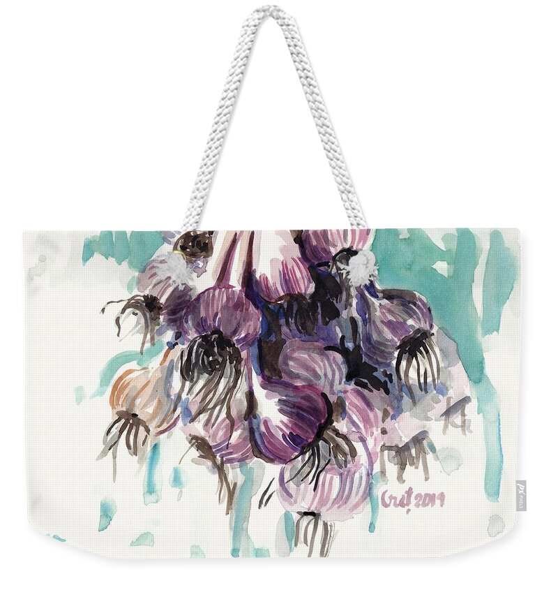 Garlic Weekender Tote Bag featuring the painting Garlic Flowers by George Cret