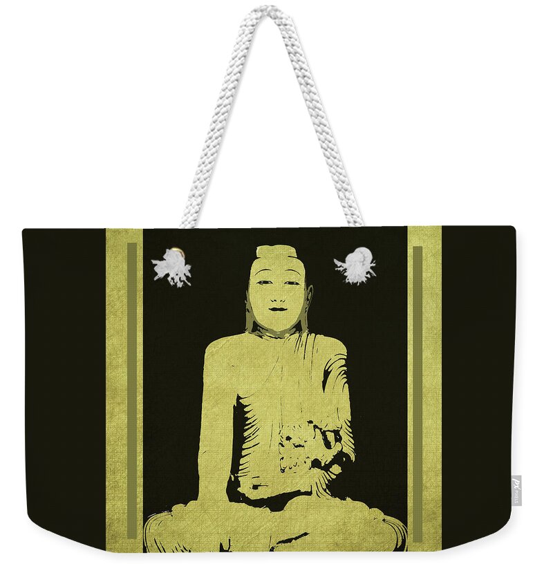 Gautama Buddha Rectangle Format Weekender Tote Bag featuring the mixed media Gautama Buddha Rectangle Format by Kandy Hurley