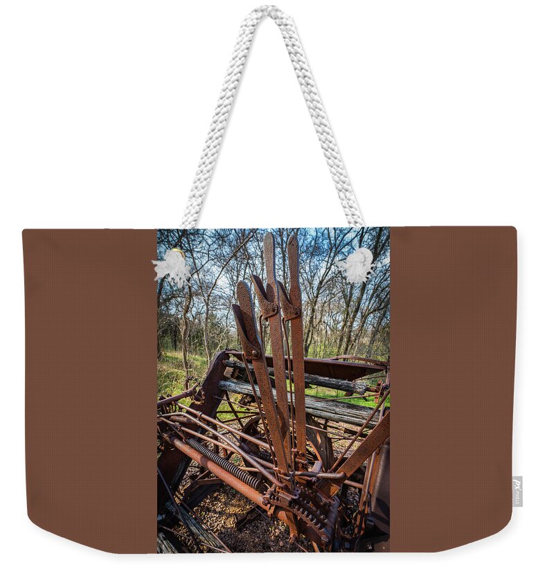 Antique Farm Equipment Weekender Tote Bag featuring the photograph Geared Up by Ron Long Ltd Photography