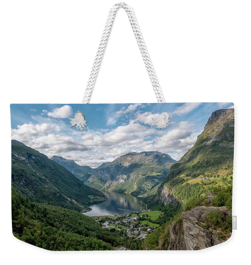 Water Weekender Tote Bag featuring the photograph Geiranger Fiord by Uri Baruch