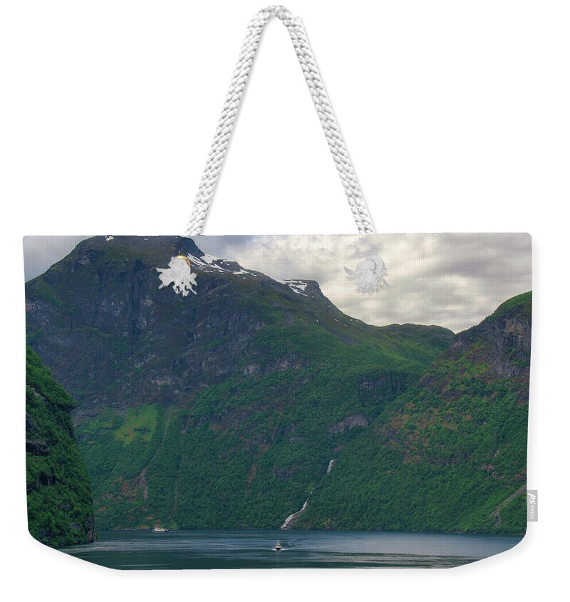 Boat Weekender Tote Bag featuring the photograph Geirangerfjord in Norway by Matthew DeGrushe