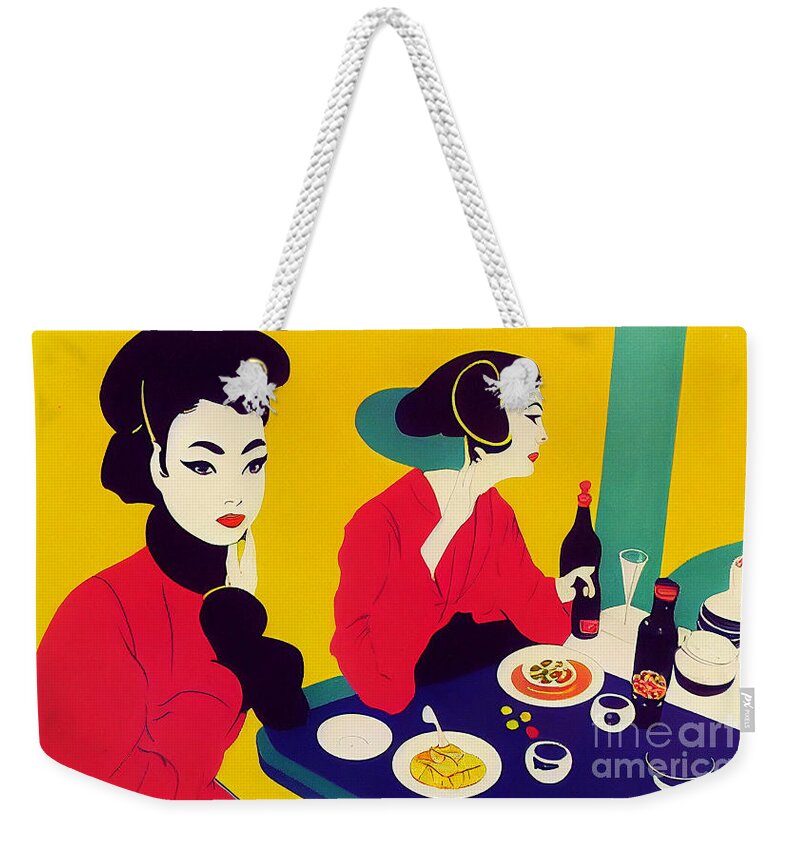 Geisha Lunch Break Weekender Tote Bag featuring the mixed media Geisha Lunch Break I by Jay Schankman