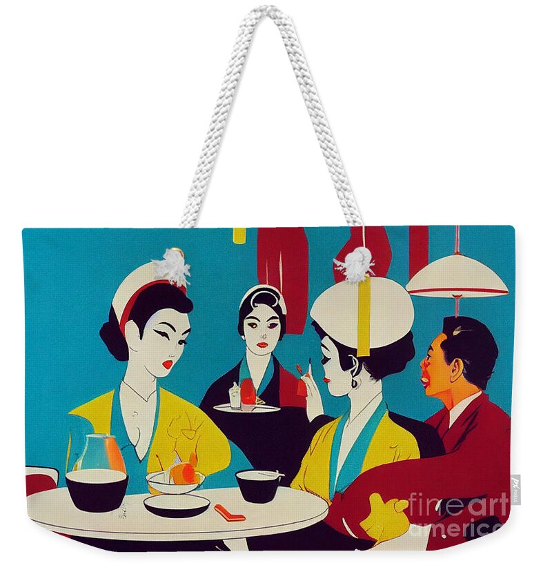 Geisha Lunch Break Weekender Tote Bag featuring the mixed media Geisha Lunch Break III by Jay Schankman
