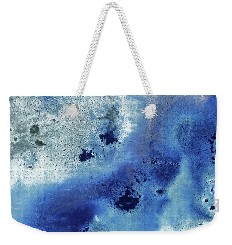 Beach Art Weekender Tote Bag featuring the painting Gem Of The Sea Salty Blue Waves Of Crystals Watercolor Beach Art Decor VI by Irina Sztukowski