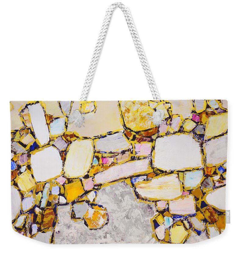 Stones Weekender Tote Bag featuring the painting Gems and Gold. by Iryna Kastsova