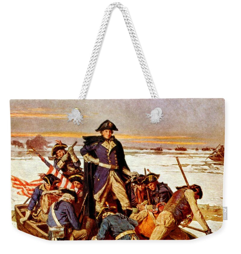 George Washington Weekender Tote Bag featuring the painting General Washington Crossing The Delaware River by War Is Hell Store