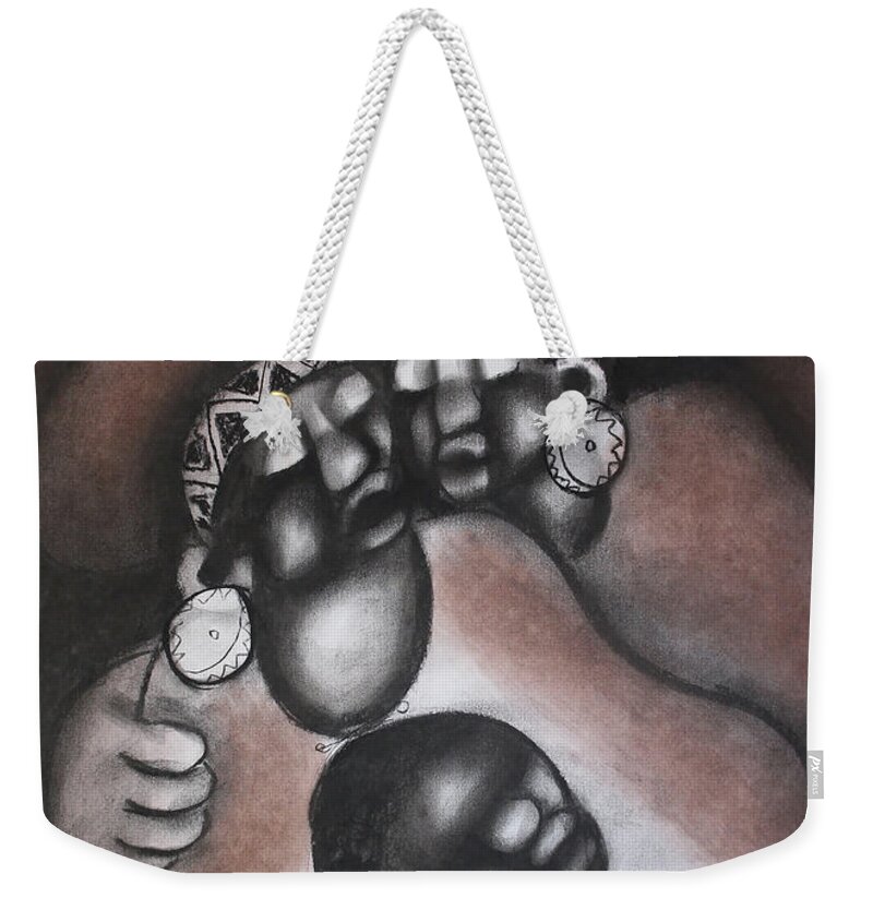 Moa Weekender Tote Bag featuring the painting Generations Of Love by David Mbele