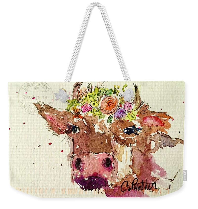 Cow Weekender Tote Bag featuring the painting Geneva Cow Festival by Cheryl Prather