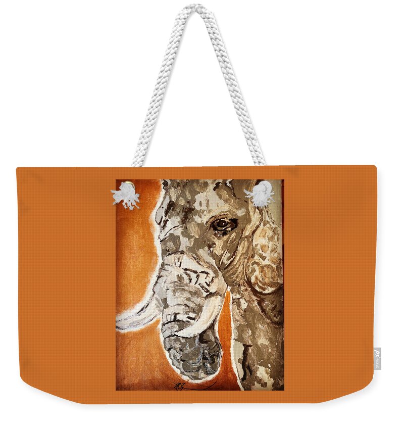 Elephant Weekender Tote Bag featuring the painting ELEPHANT Gentle Giant by Melody Fowler