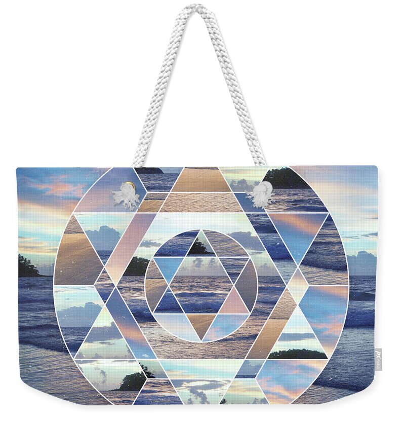 Landscape Weekender Tote Bag featuring the mixed media Geometric Ocean Abstract by Phil Perkins