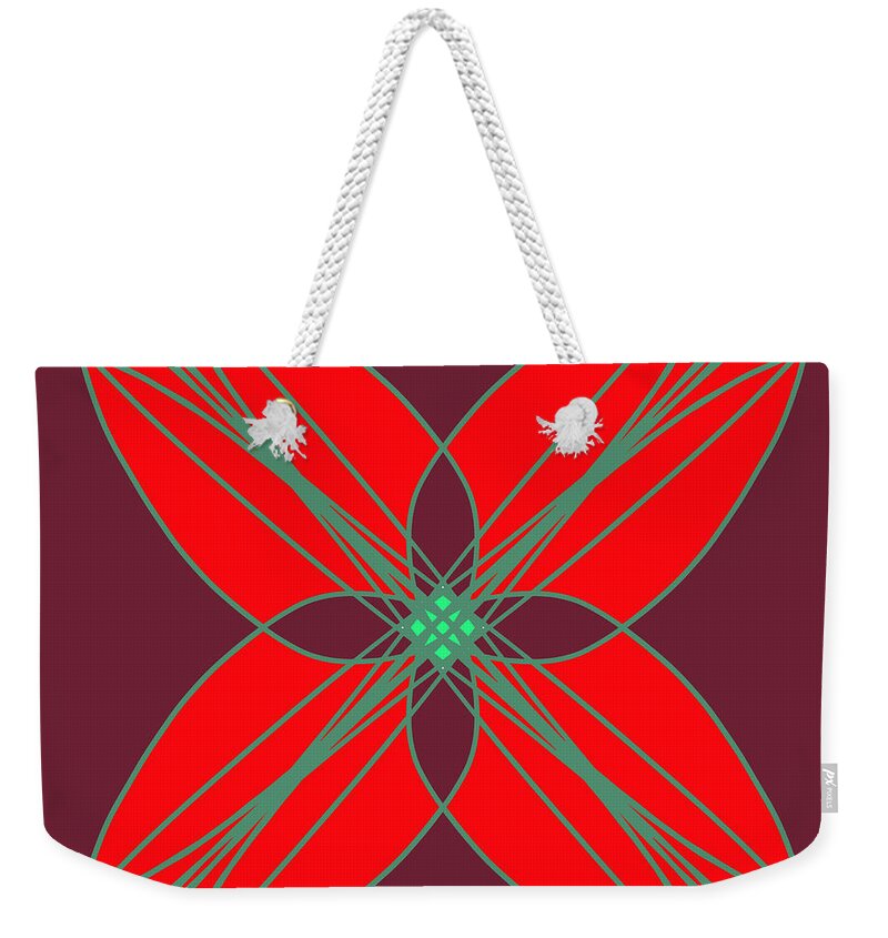 Decorative Illustration Weekender Tote Bag featuring the digital art Geometrical Pattern - Red Flower by Patricia Awapara