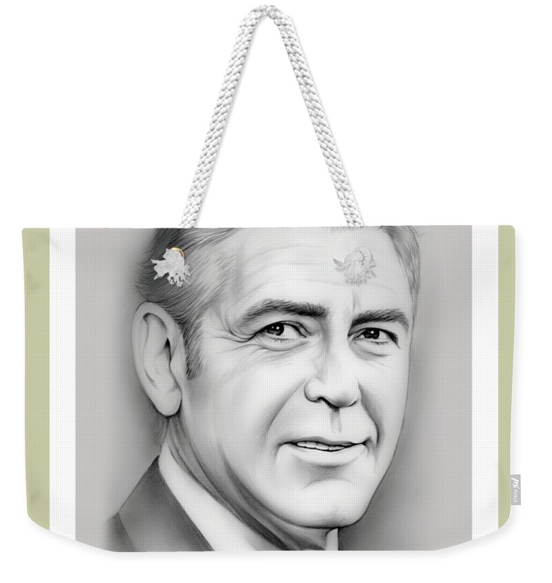 George Clooney Weekender Tote Bag featuring the drawing George Clooney birthday by Greg Joens