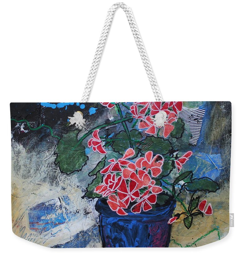  Weekender Tote Bag featuring the painting Geranium Glory by Ruth Kamenev