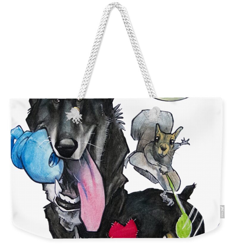 Dog Weekender Tote Bag featuring the drawing German Shepherd and Squirrel by John LaFree