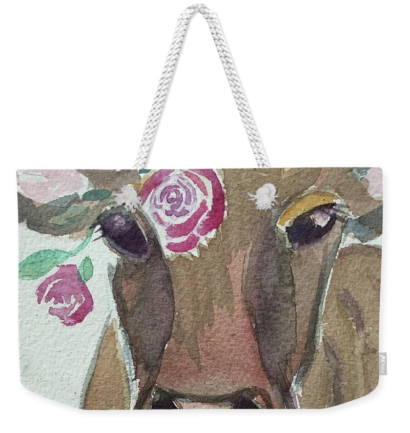 Cow Weekender Tote Bag featuring the painting Gertie by Roxy Rich