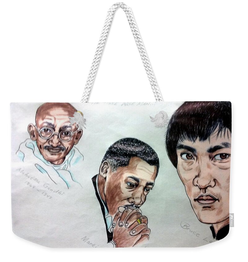 Black Art Weekender Tote Bag featuring the drawing Ghandi, King, and Lee by Joedee