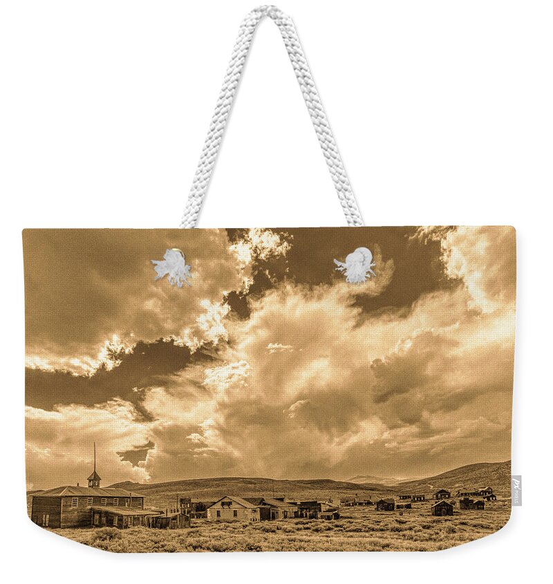 Bodie Weekender Tote Bag featuring the photograph Ghost Clouds Sepia by Ron Long Ltd Photography