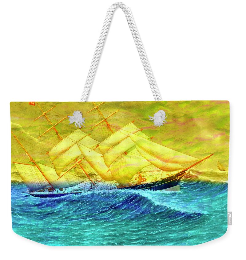 Ship Weekender Tote Bag featuring the mixed media Ghost Ship by Lorena Cassady