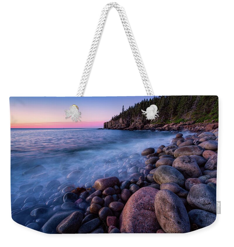 Acadia Weekender Tote Bag featuring the photograph Ghost Surf, Acadia National Park. by Jeff Sinon