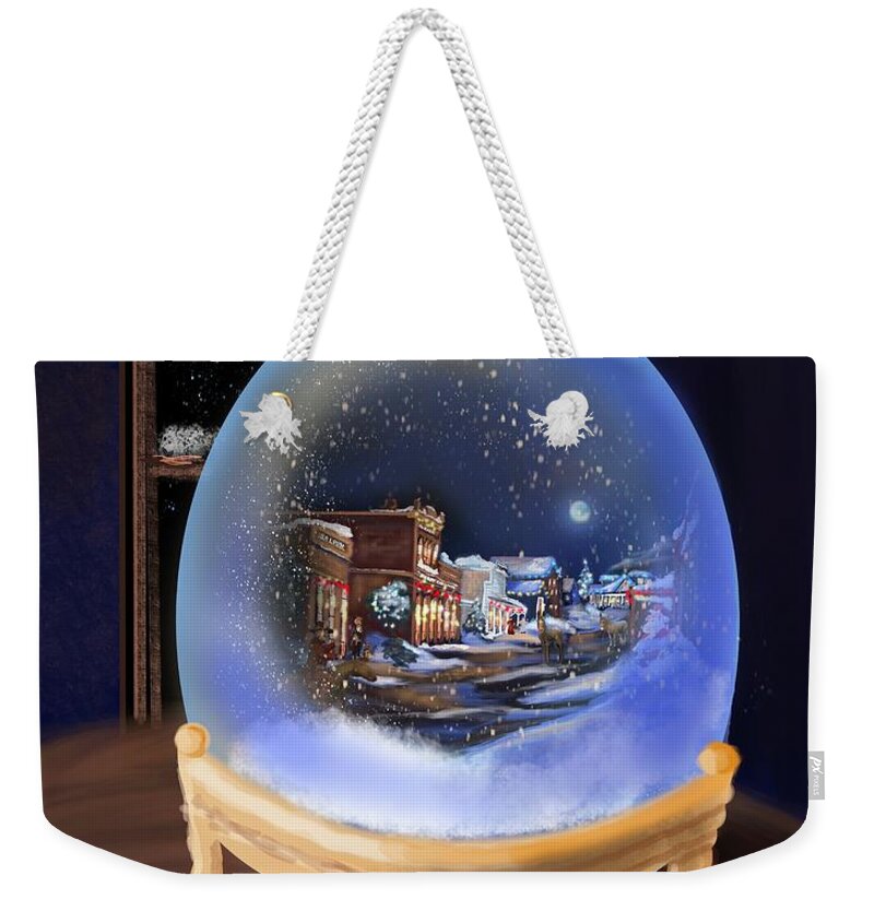 Santa Weekender Tote Bag featuring the digital art ghost town Christmas Snow Globe by Doug Gist
