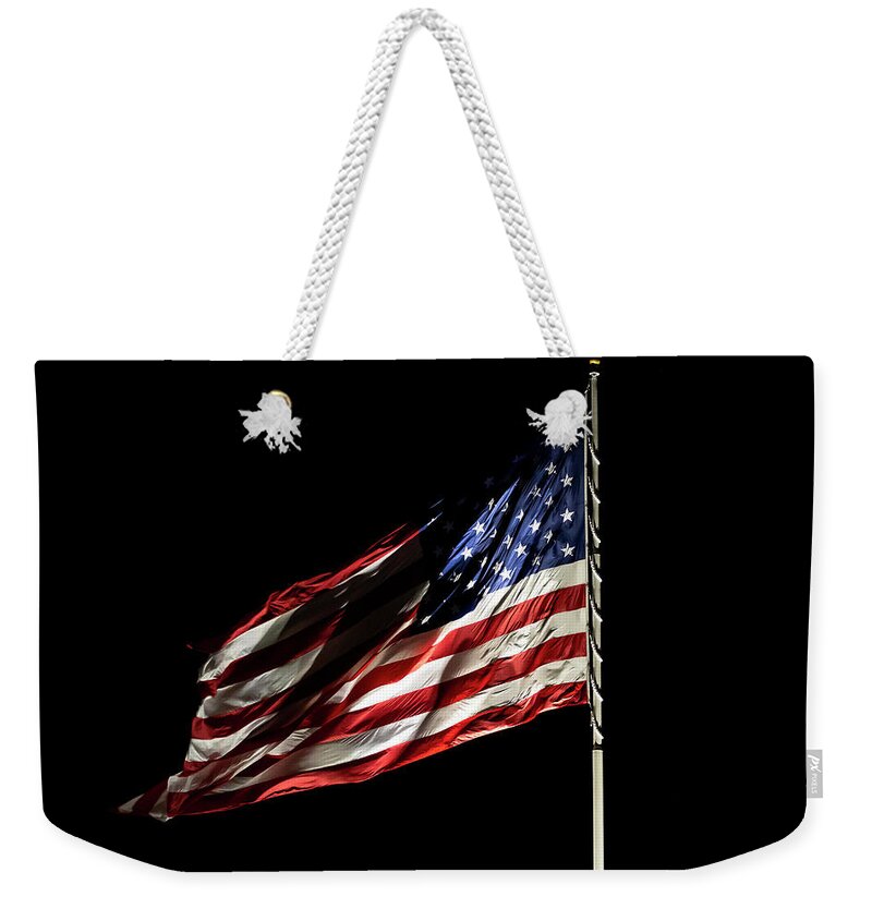 Flag Weekender Tote Bag featuring the photograph Giant American Flag Redding by Gary Geddes