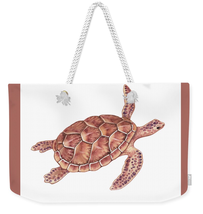 Giant Weekender Tote Bag featuring the painting Giant Sea Turtle Watercolor by Irina Sztukowski
