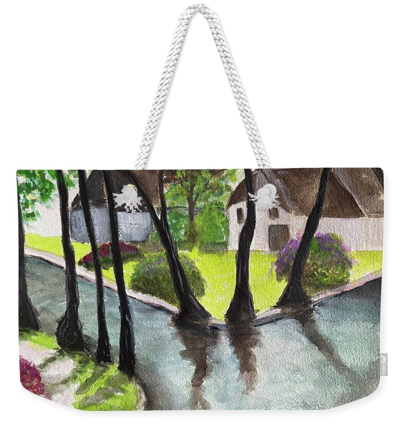 Netherlands Weekender Tote Bag featuring the painting Giethoorn Netherlands Landscape by Roxy Rich