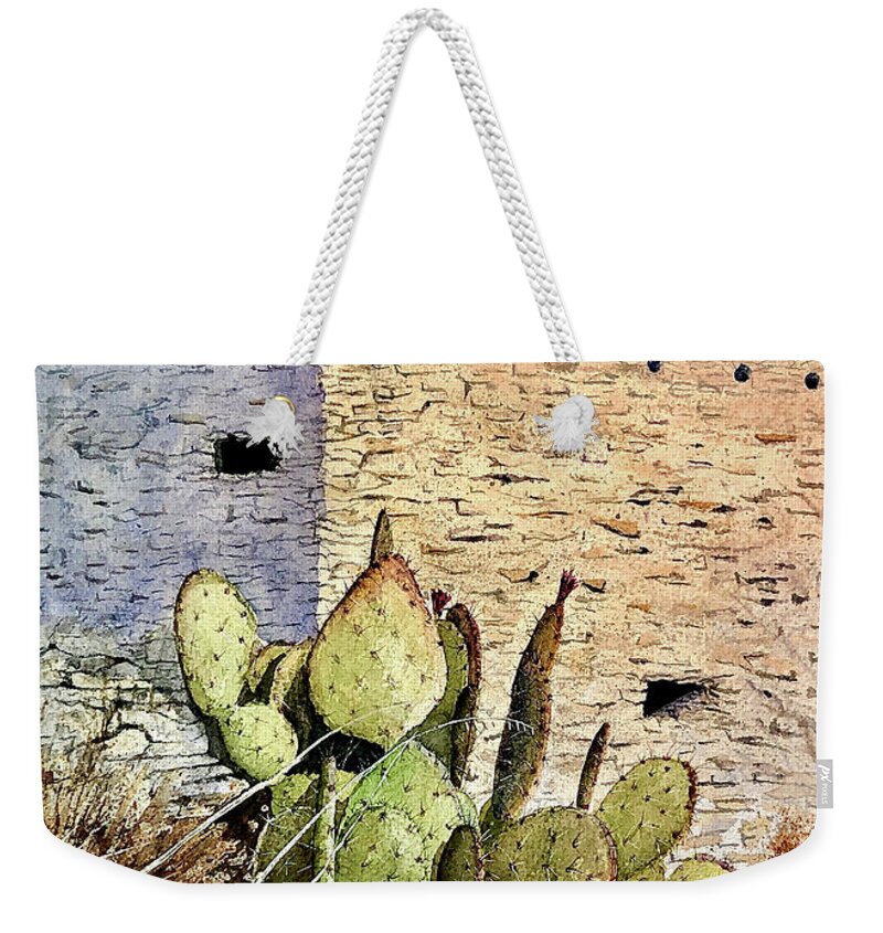 Gila Cliff Dwellings Weekender Tote Bag featuring the painting Gila Cliff by John Glass
