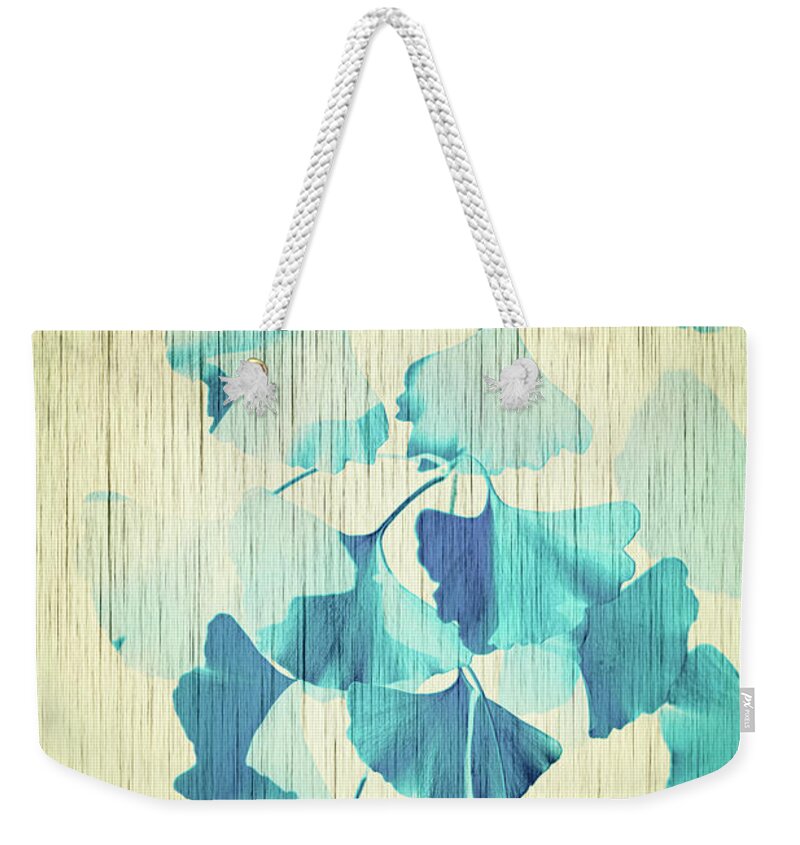 Ginkgo Weekender Tote Bag featuring the photograph Ginkgo Textured Blue by Philippe Sainte-Laudy